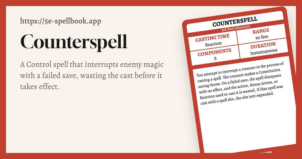 Control Spell Counterspell 2024 and 2014 Edition Rules | 5e Spellbook Builder