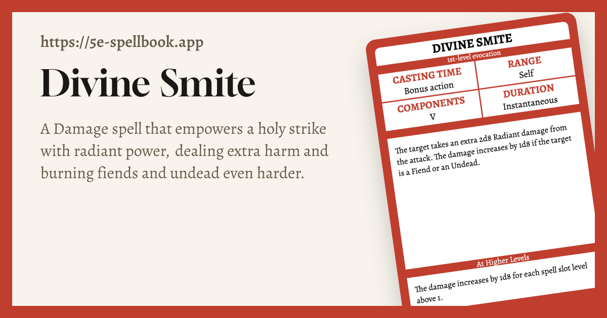 Smite Spell Divine Smite 2024 Edition Rules | 5e Spellbook Builder