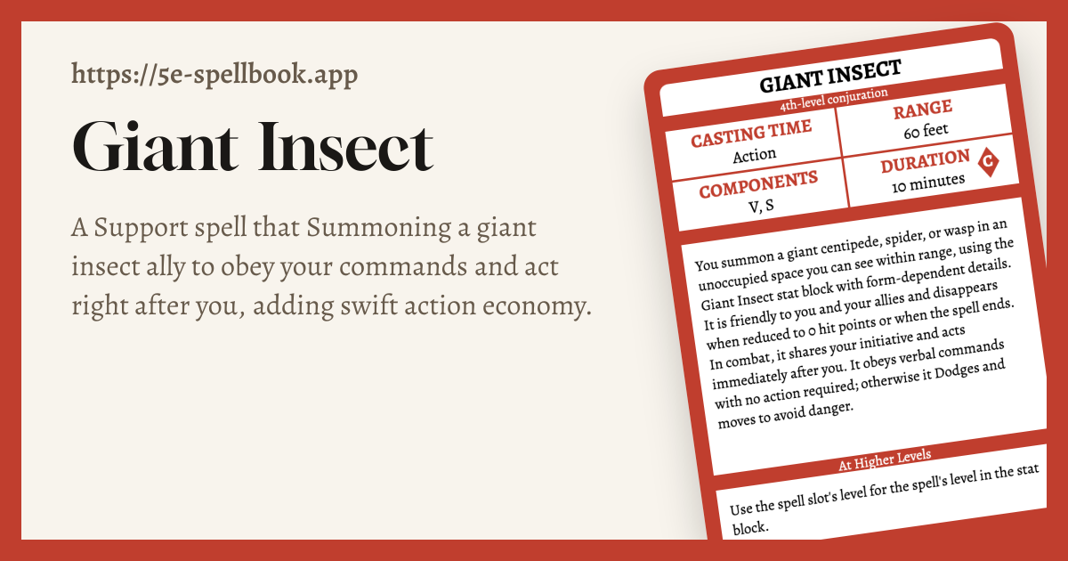 Giant Insect 2024 and 2014 Edition Rules | 5e Spellbook Builder