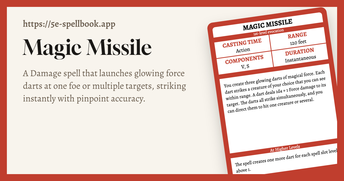 Magic Missile 2024 and 2014 Edition Rules | 5e Spellbook Builder